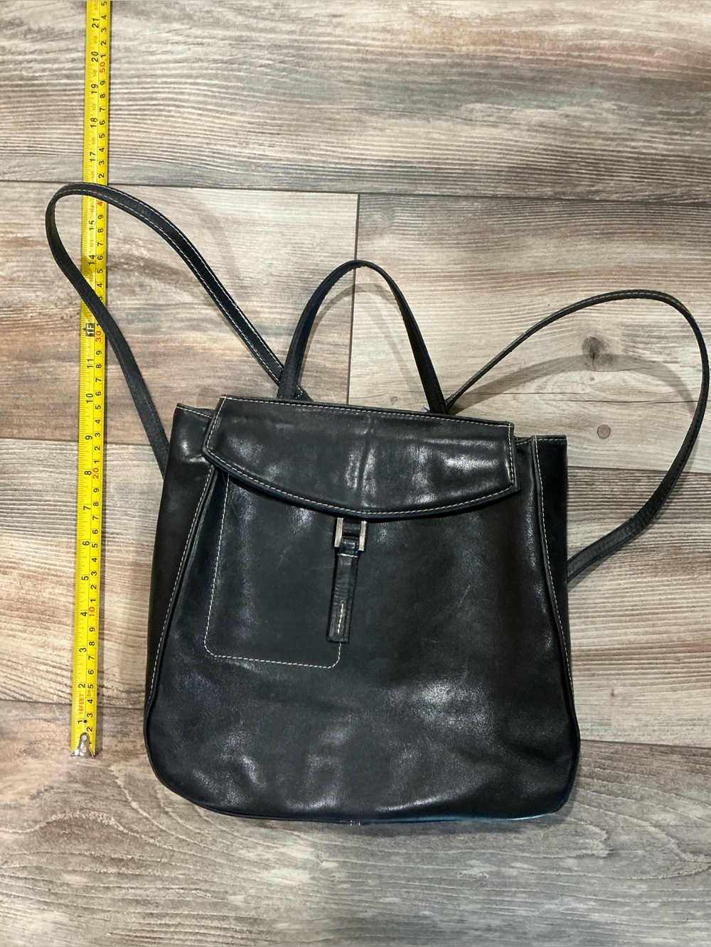 Black Leather Crossbody Backpack - Classic Women's Bag